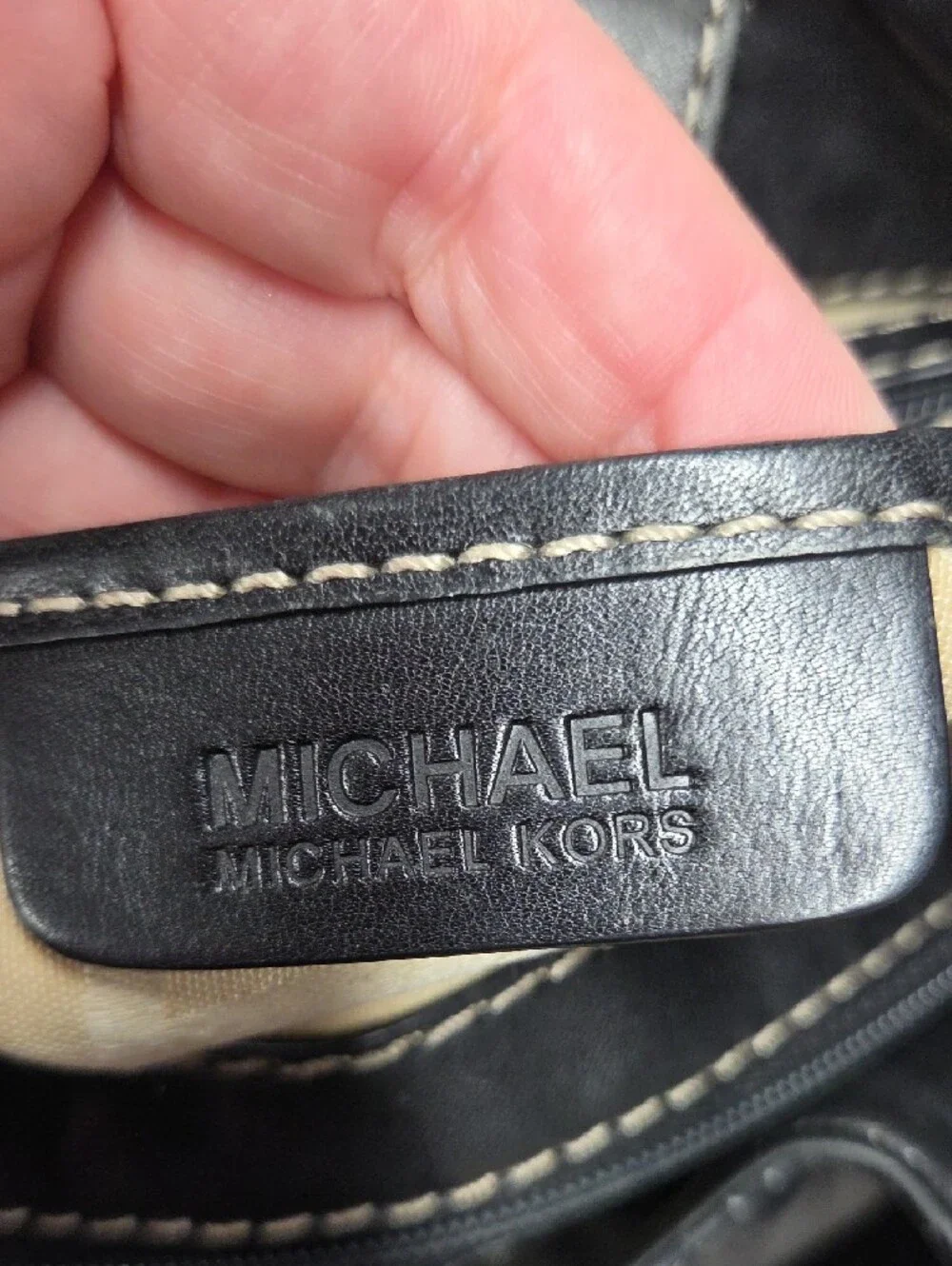 Michael Kors Black Leather Shoulder Bag with MK Charm and Stud Accents